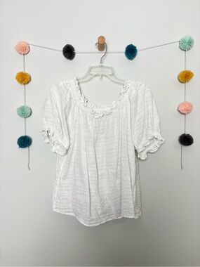 Gap White Peasant Blouse Window Pane Pattern
